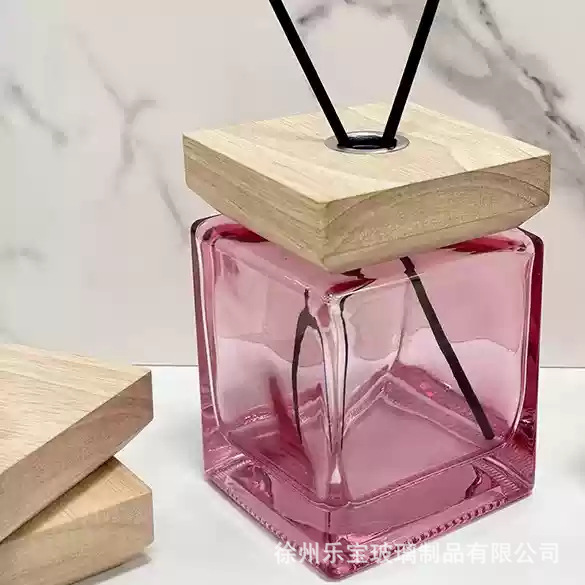 호박색, 500ml 핑크 아로마테라피 빈병 + 사각 나무 뚜껑 + 스틱 10개