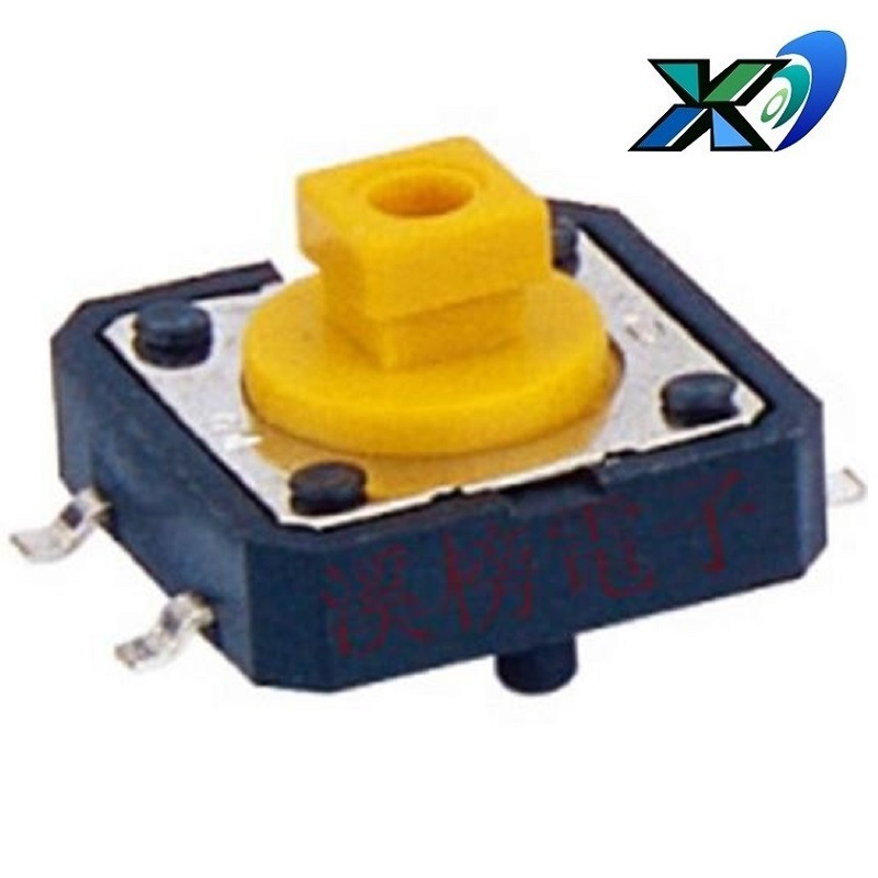 方头轻触开关带柱12*12*7.3  方头按键开关4脚  贴片按钮开关带柱