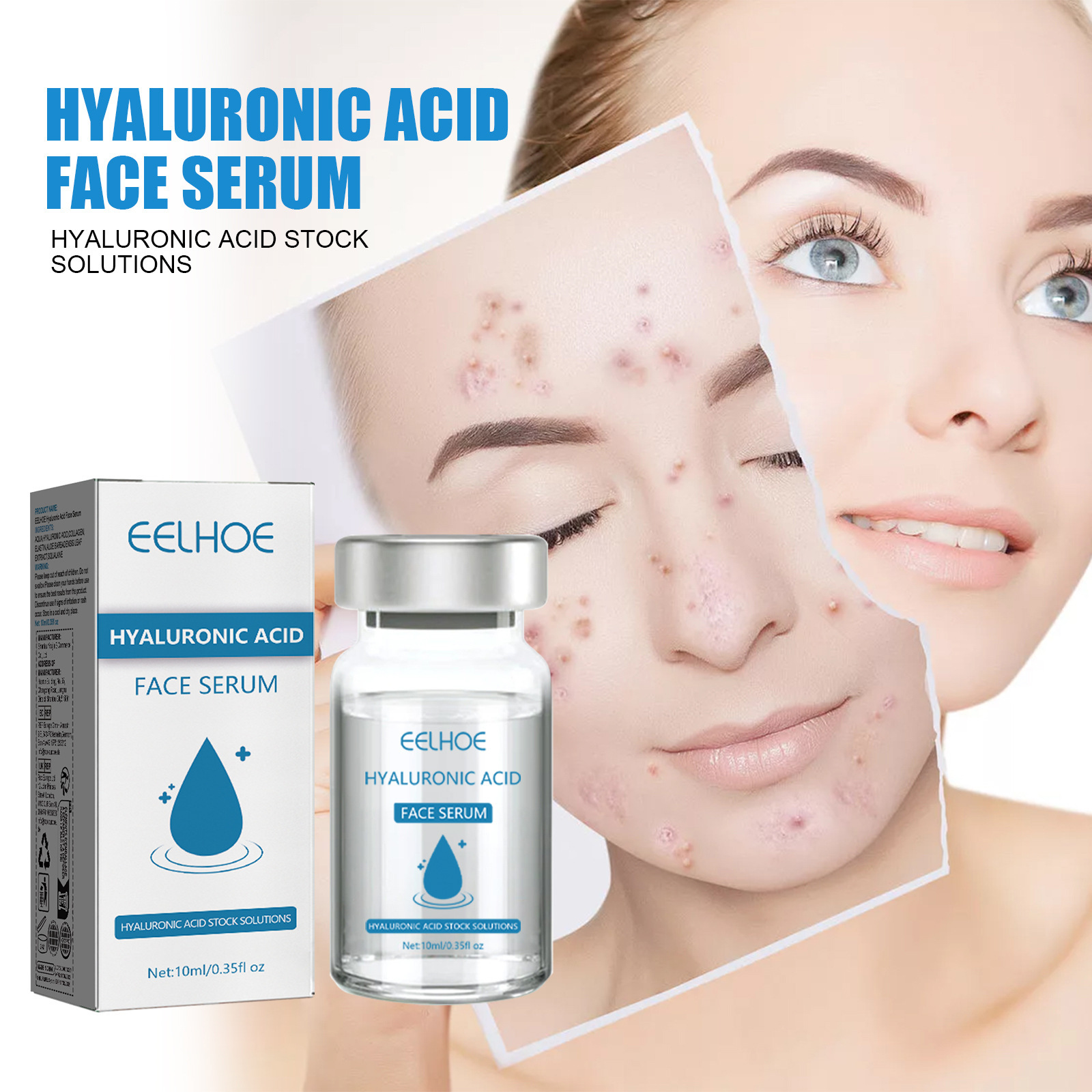 Eelhoe Hyaluronic Acid Essence Gentle Care Facial Skin Hydrating Brightening Moisturizing Care Essence
