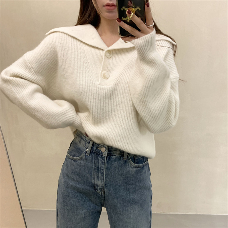 2024 Autumn and Winter New Fashion Casual Solid Color Knitted Sweater Loose Lazy Style Design Sense Outer Wear Pullover Sweater for Women
