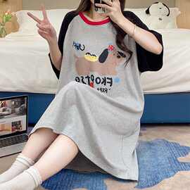 甜美可爱卡通加大码女生中长款睡衣家居服韩版短袖睡裙女跨境货源