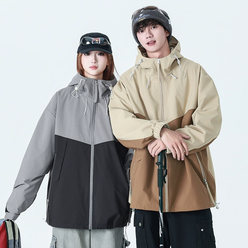 Весенне-осенняя модная свободная лоскутная куртка с капюшоном в американском стиле, ветрозащитное пальто унисекс для походов на открытом воздухе