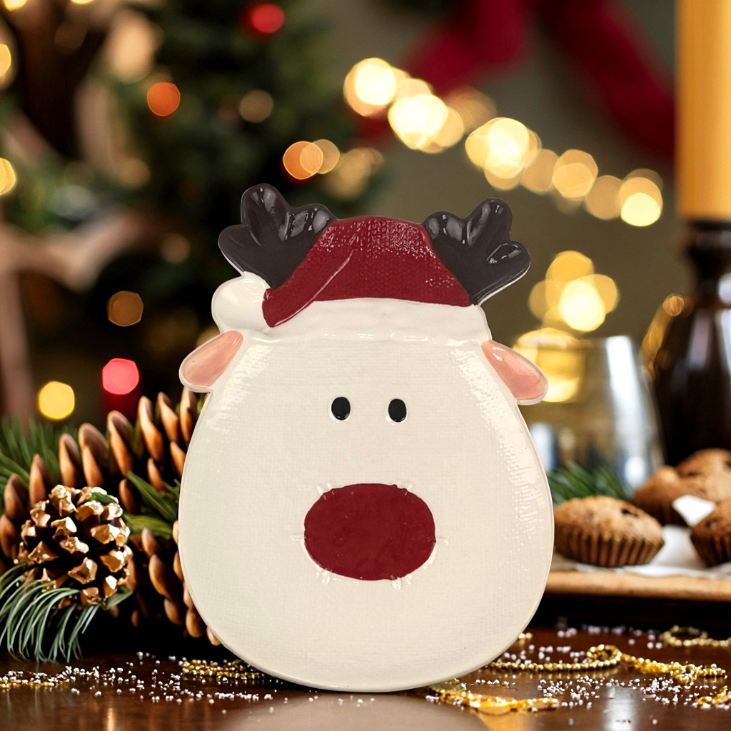 圣诞节氛围餐盘卡通麋鹿造型节日餐具可爱点心碟子陶瓷甜品盘装饰