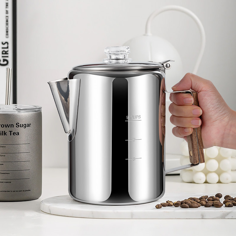American-Style Steaming 9-Cup Stainless Steel Indoor and Outdoor Coffee Pot Stainless Steel Camping Convenient Water Kettle Coffee Pot