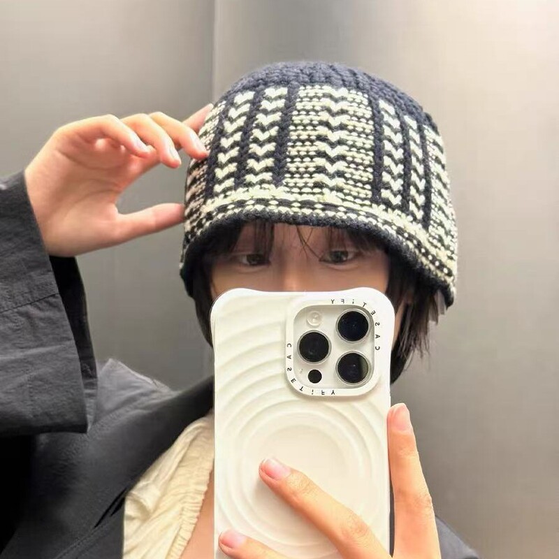 25新款秋冬百搭日韩简约设计感提花毛线帽针织包头冷帽男女复古|undefined