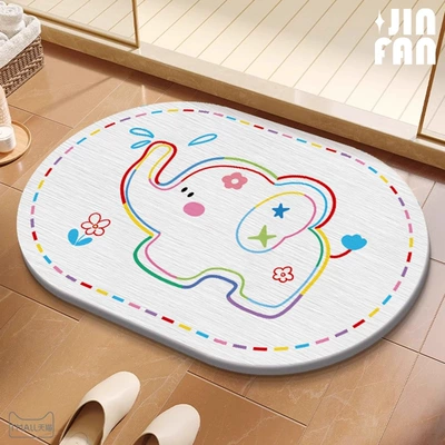 Cartoon Hard Diatom Mud Bathroom | Avtomobil döşəmə paspasları - gzn-color-line-watering-elephant-oval-white-background-396009cm