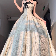 香槟色晚礼服轻奢小众生日洛丽塔高端成人礼主持年会吊带公主裙女