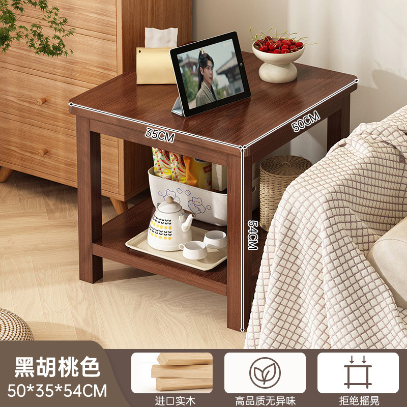 Mesa lateral de madera maciza, mesa de centro, mesa pequeña, sala de estar, sofá doméstico, mesa auxiliar, balcón simple, estante de mesa de centro de doble capa