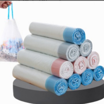 Bolsa de basura con cordón de venta directa de fábrica, bolsa de basura portátil de corte de color, cierre automático, bolsa de basura engrosada con cordón