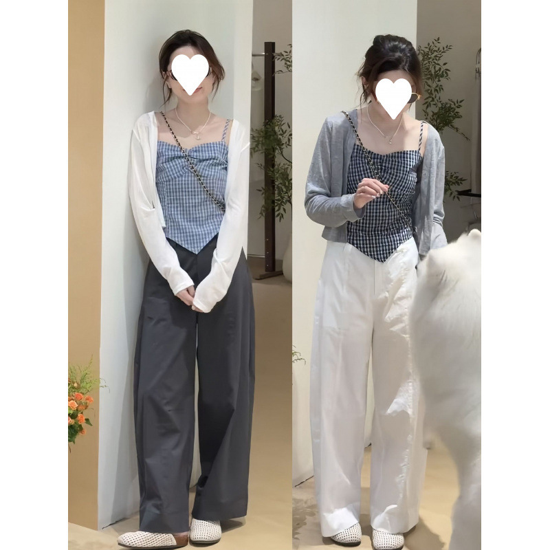 法式气质简约穿搭女装2025新款爆款防晒开衫吊带减龄阔腿裤三件套|undefined