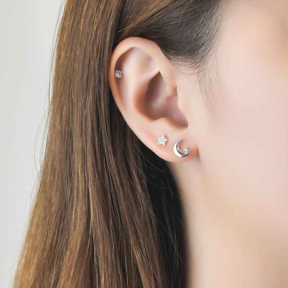 3g Weight Ear Studs Classification 1 Set Quantity Daily Occasion 925 Sterling Silver Material Star, Butterfly Pattern Women's Gender Plating Design Simple Style Style 1 Set 925 Sterling Silver Star Butterfly Ear Studs 91