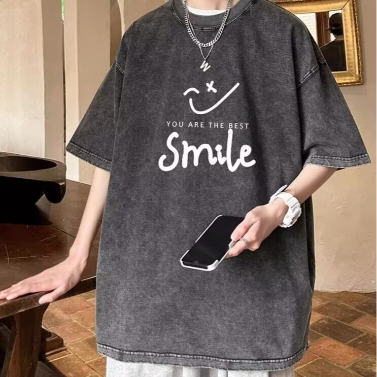 Summer suit Boys American Style Retro Washed Short-sleeved T-shirt Teenagers Set of Clothes