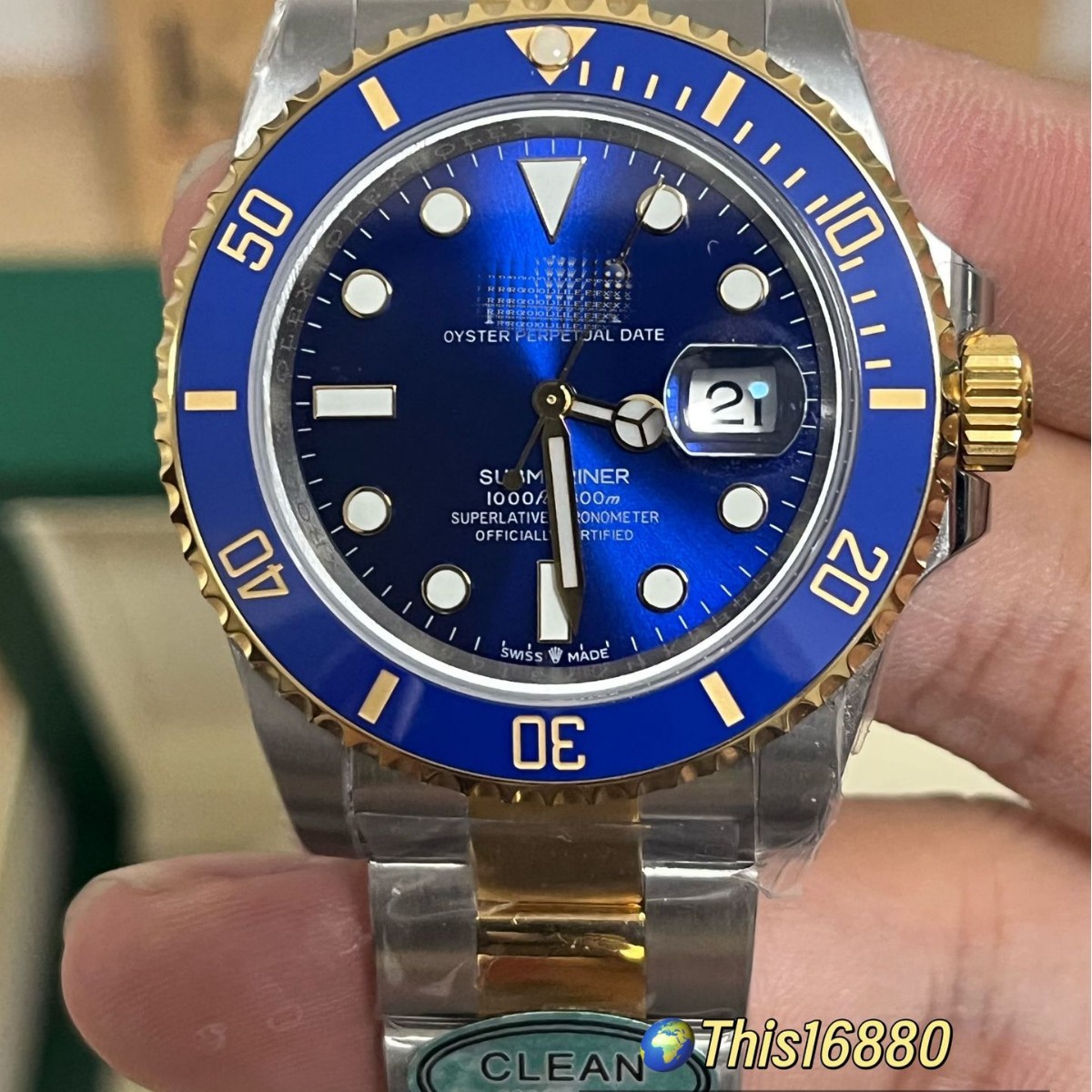 AliExpress Automatic Black Water Ghost 3235 Green Water Ghost Room Gold All Gold Submarine Reloj mecánico al por mayor