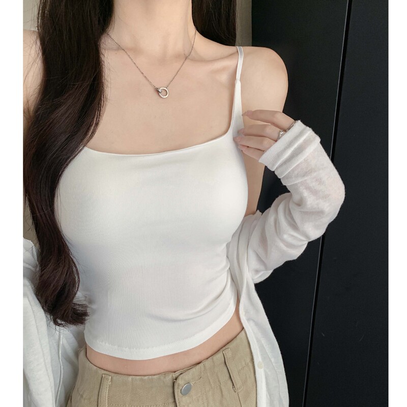 H707U Tie Chest Pad Camisole for Women, Summer Slim Fit, Sexy Integrated Backless Base Layer Top