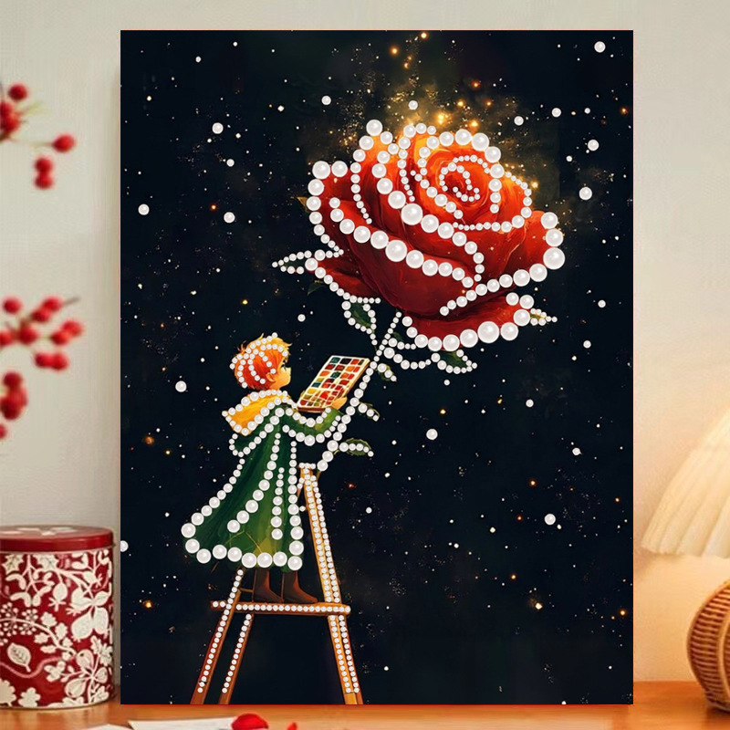 88c rose prince / Comes with glue [30* 40cm nailed solid wood inner frame] + pearls + dotting pen + diamond plate + jelly glue