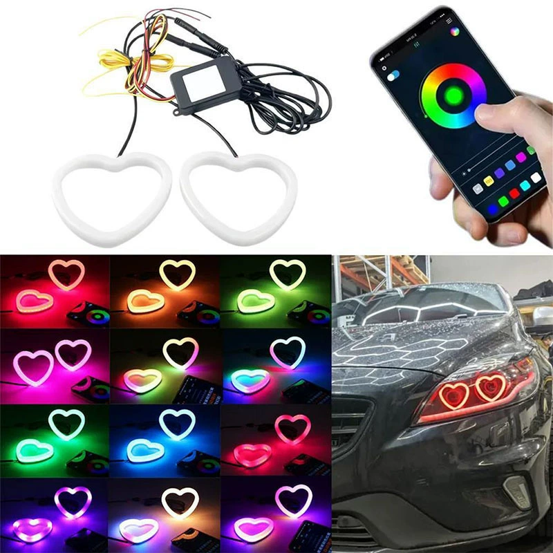 Мобильное приложение Bluetooth управление RGB красочная фантазия светодиодная автомобильная передняя фара туманка любовная апертура декоративная крышка