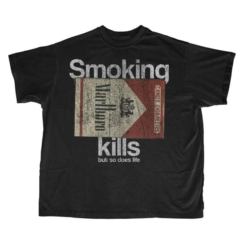 European Size Pure Cotton Marlboro Retro Slogan Printed Pure Cotton Short-Sleeved T-Shirt for Men and Women