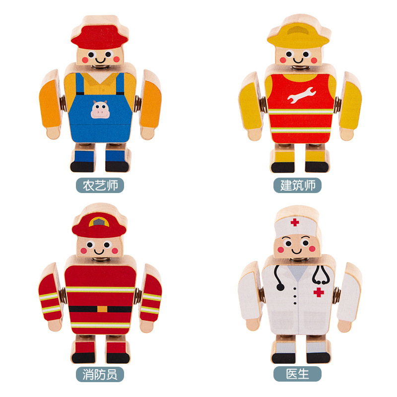 Madera DIY bloqueo tridimensional dibujos animados muñecas de dibujos animados profesionales modelado de construcción de bloques de ensamblaje juguetes de educación infantil