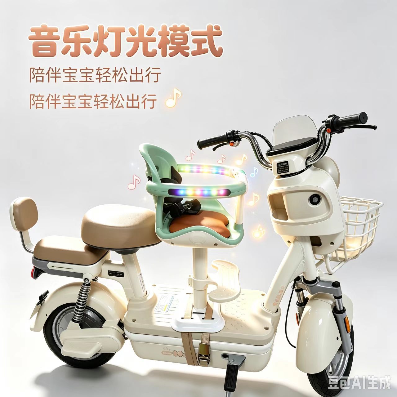 Front-mounted shock-absorbing child seat for electric vehicles, universal safety seat for electric motorcycles, electric tricycles, and battery-powered vehicles