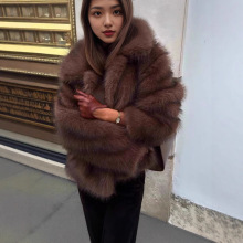 欧美俄罗斯跨境外贸批发人造狐狸毛皮草女时尚西装领毛毛外套大衣