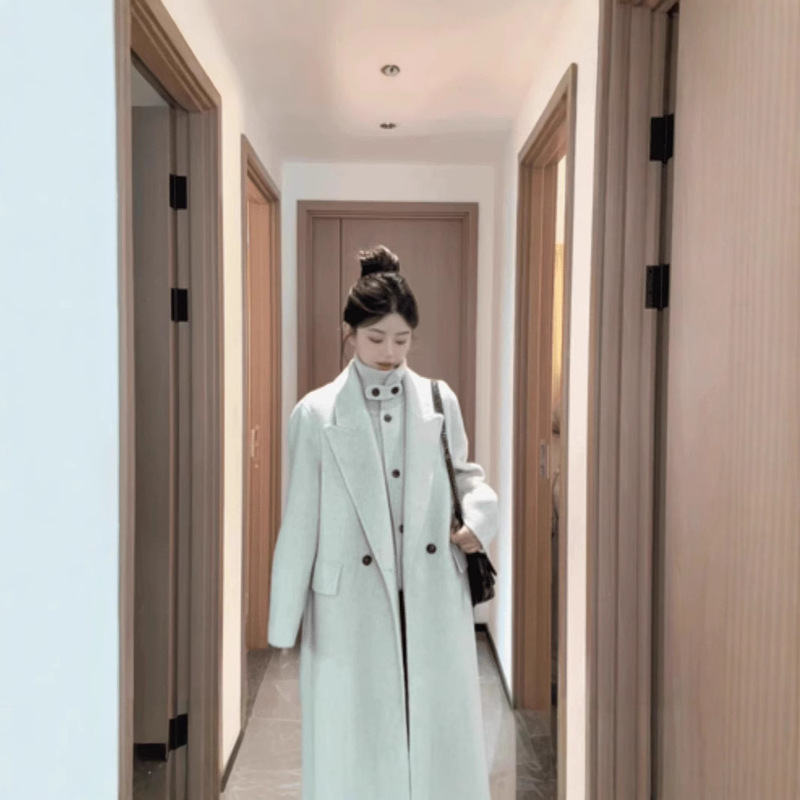 Vest 2025 New Double-Sided Wool Coat for Women, Mid-Length Ribbed Turtleneck Two-Piece Set, Versatile Woolen Jacket