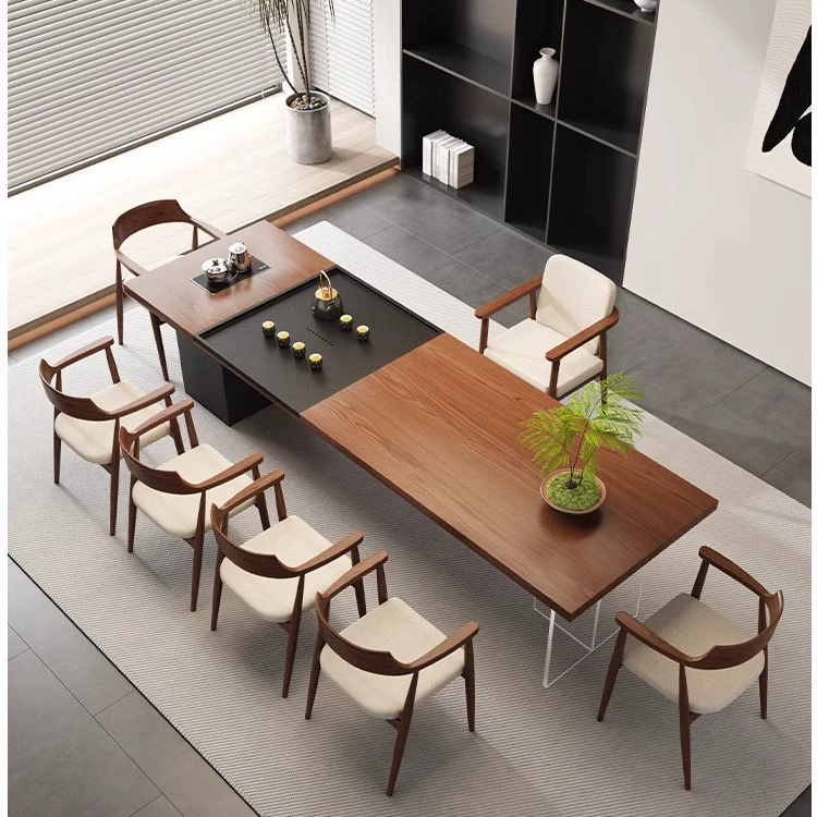 Большой чайный стол из массива дерева для офиса босса, стол для приема и приготовления чая, высококачественный чайный стол с интегрированным подносом для чая и чайником