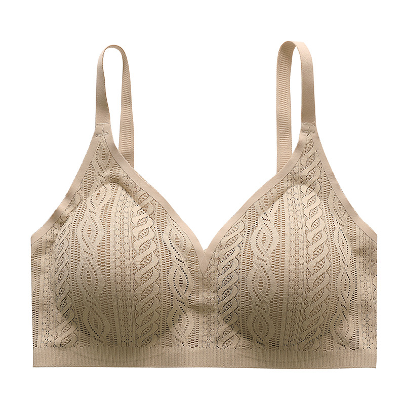Hermoso sin costuras, espalda grande, pechos grandes, ropa interior pequeña, recogido, sin anillo de acero, sujetador de tres pechos, camisola de copa fija de pecho