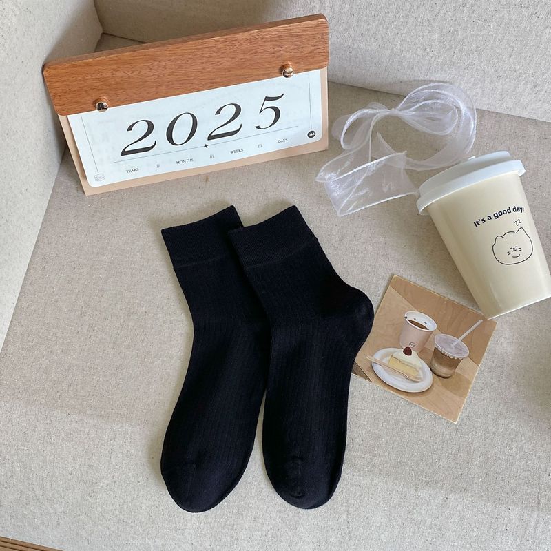 纯色袜子女夏季中筒袜ins潮纯棉月子袜日系复古白色配勃肯鞋短袜|undefined