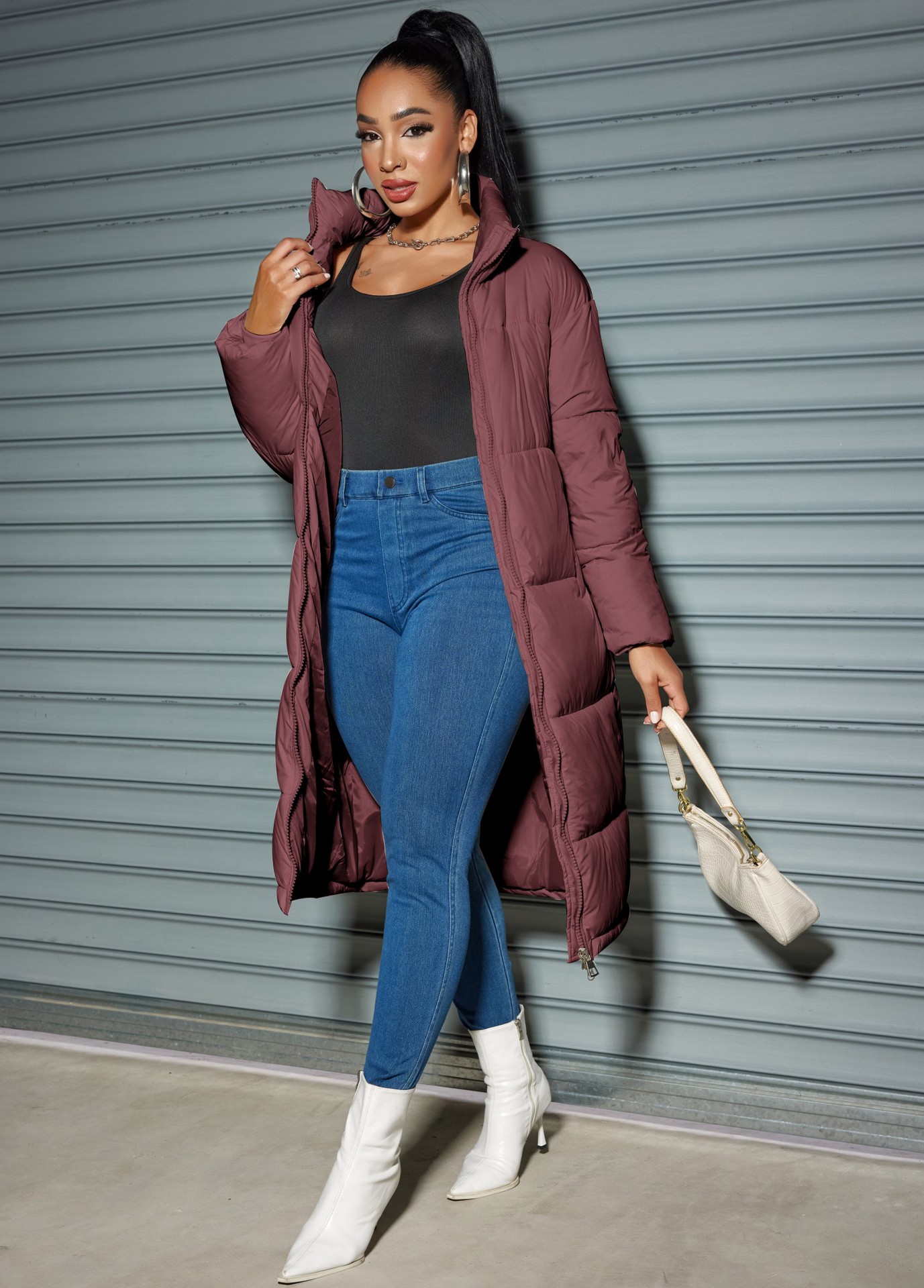 Roupas femininas inverno feminino longo algodão casaco moda feminina zíper cor sólida algodão casaco quente_voghion.com