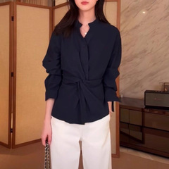 2025秋季新款 柔感莱赛尔长绒棉混纺&扭结设计收腰两穿衬衫设计感