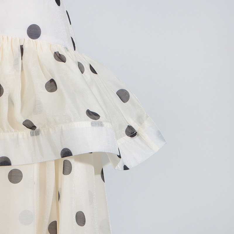 Australian Show Polka Dot Set Women Trendy Scarf Collar Ruffled Shirt Top Long Skirt Sets