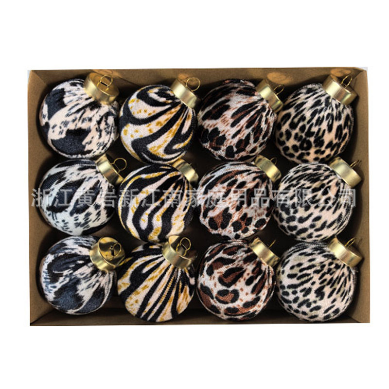 Explosión 6CM estampado de leopardo plástico cubierto bola de Navidad bola de decoración de árbol de Navidad de alto lujo
