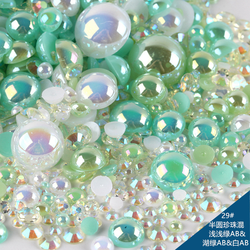 仿珍珠混尺寸混装ABS半圆珍珠树脂平底钻套装DIY饰品配件跨境批发|undefined