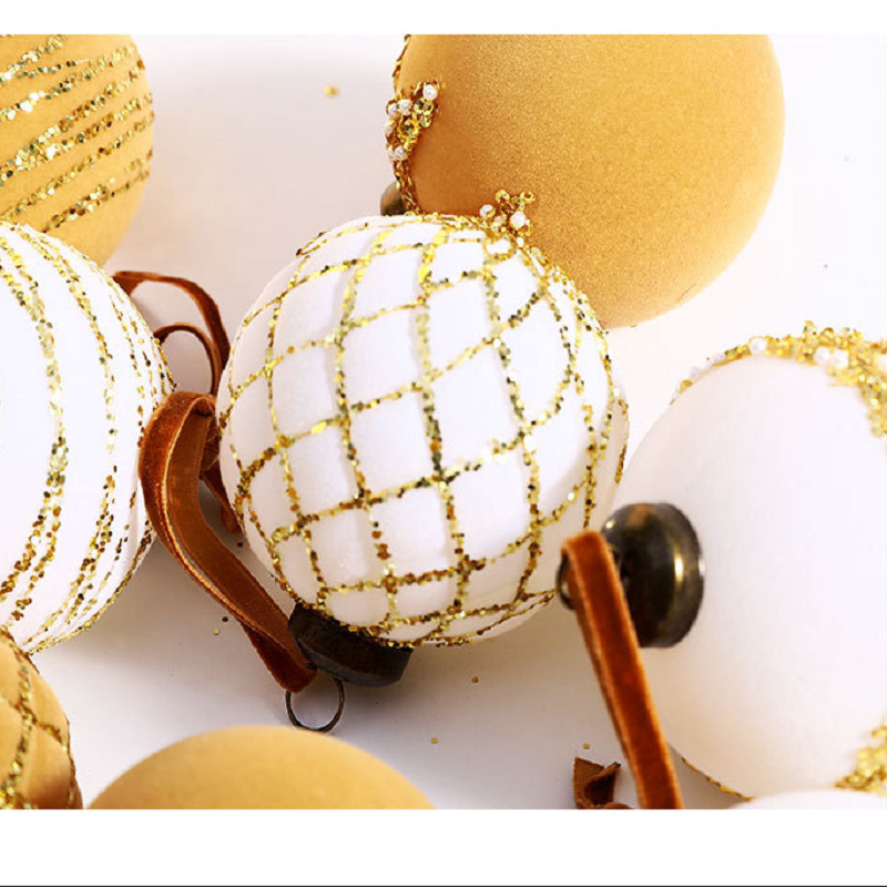 8cm9個植毛スパンコールパールクリスマスボール装飾用品ペンダントペンダントレッドベルベットボールクリスマスツリー|undefined