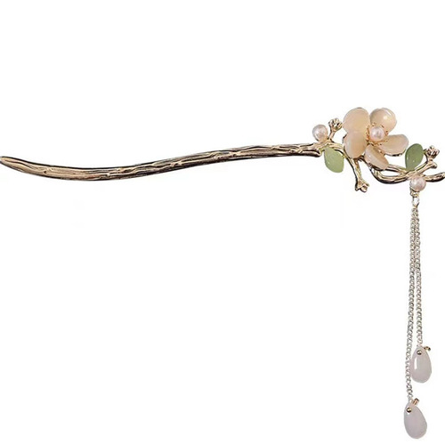 White Deer Same Style Magnolia Tassel Hairpin Retro Style Hairpin Back of Head Hairpin Hairpin Headwear Hair Accessories Wholesale