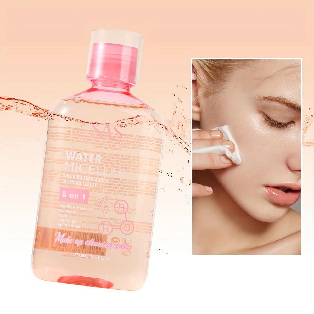 USHAS Europa y los Estados Unidos transfronterizos spot micelar limpiador de maquillaje profundo suave no irritante limpiador de maquillaje SAC022