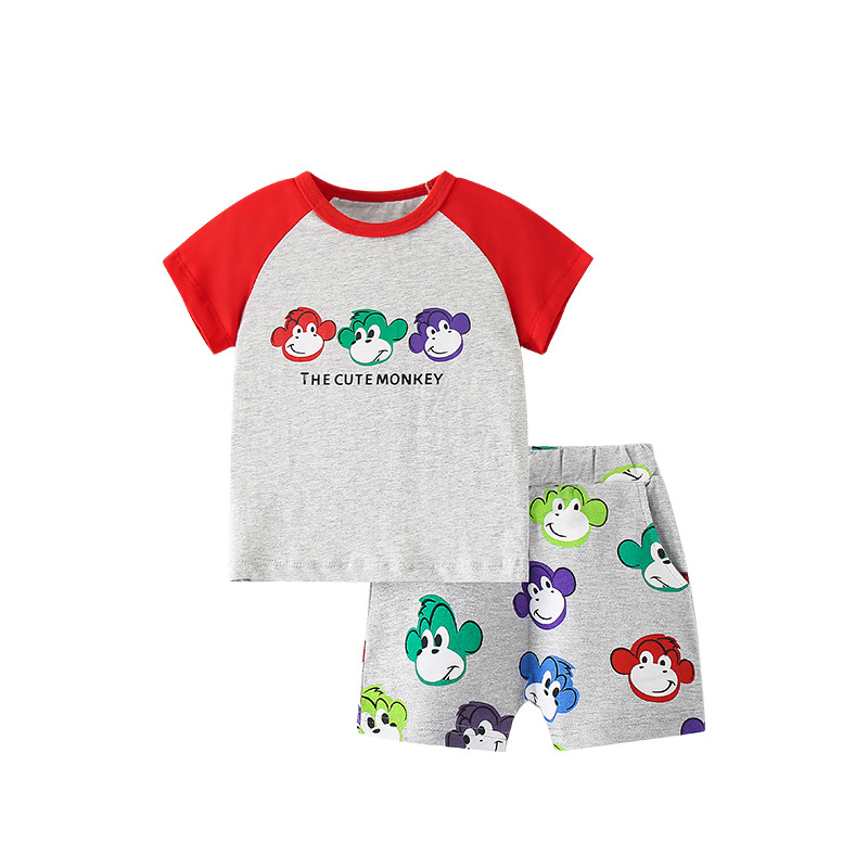 Malwee set infantil verano nuevo estilo europeo y americano de cuello redondo de manga corta pantalones de cintura elástica guapo ropa para niños