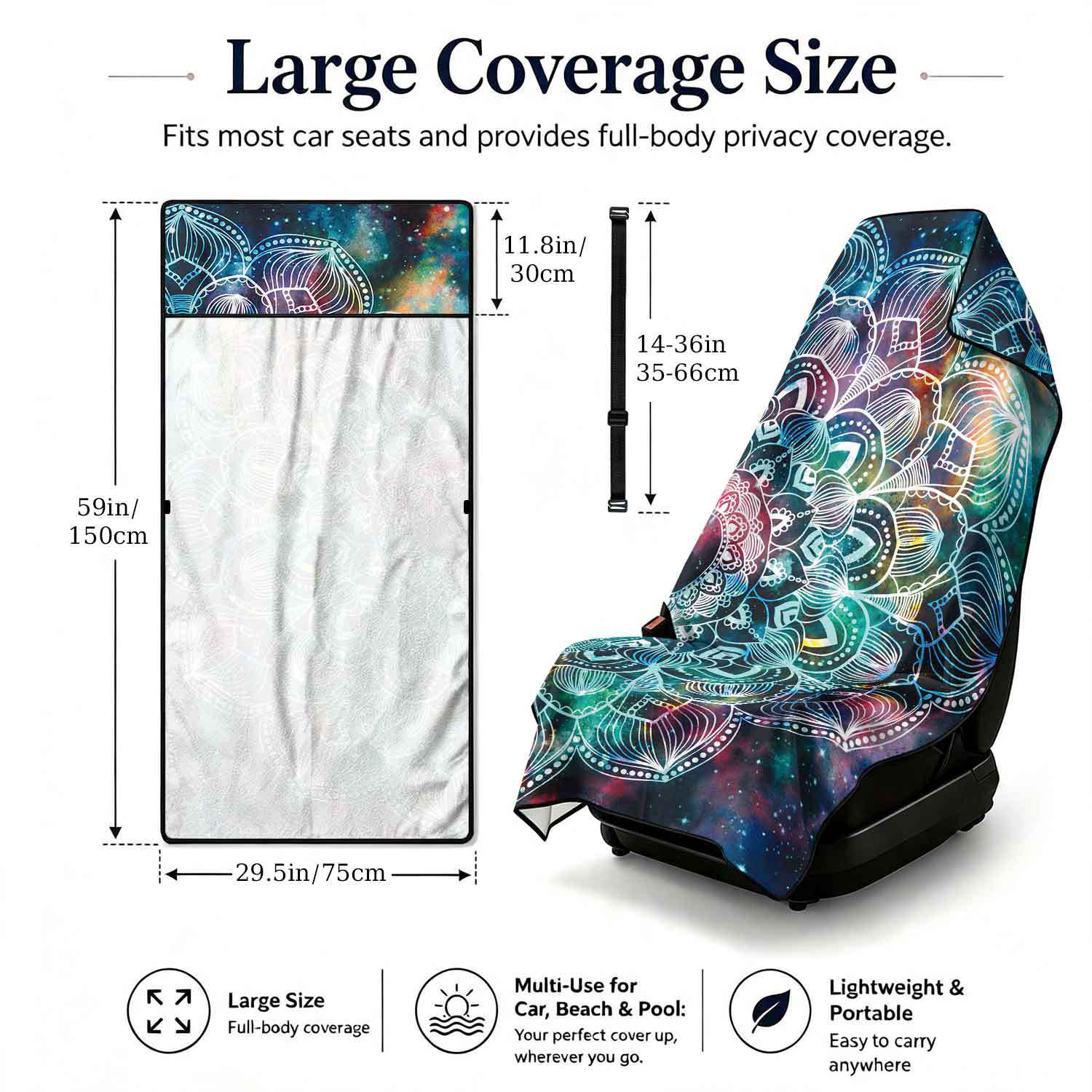 2-piece dual-use car seat cover, ultra-fine fiber, can be used as a beach towel, printed car protective seat cover 6