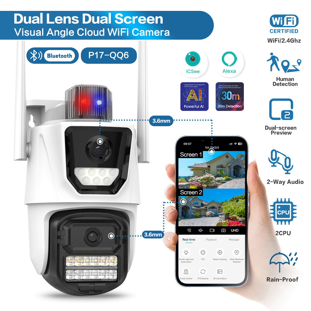 Wifi Camera Binocular Gun Ball Linkage Night Vision High-Definition Home Outdoor Full-Color Wireless Camera Indoor and Outdoor