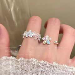 ジルコンオイルドリップカラーフラワーオープンリング韓国風小さな新鮮なファッションシンプルなリングニッチデザインハンドアクセサリー
