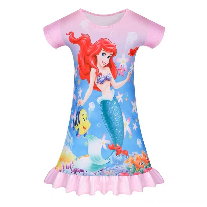 Ночная рубашка принцессы-русалки для девочек, летняя тонкая модель с короткими рукавами, которую можно носить и на улице, а также домашнее платье, детская пижама, детская домашняя одежда.