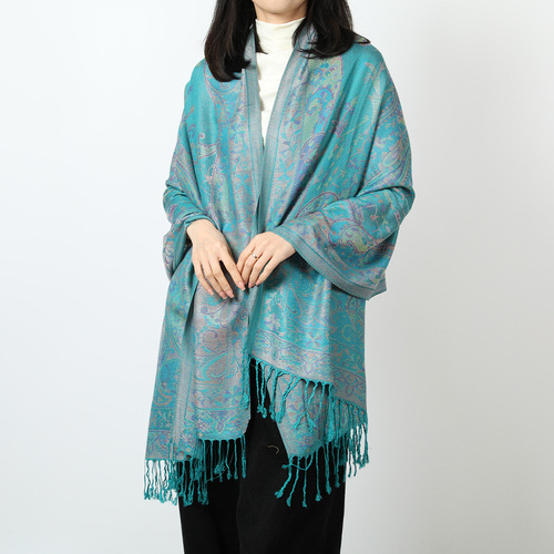 Cross-border scarf with ethnic floral pattern, apple-shaped tassels, new spring and autumn cotton ladies' long scarf, headscarf