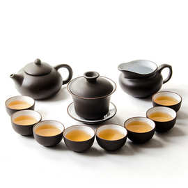 整套功夫茶具特价批发  中式宜兴紫砂冰裂陶瓷茶杯茶壶茶海套装