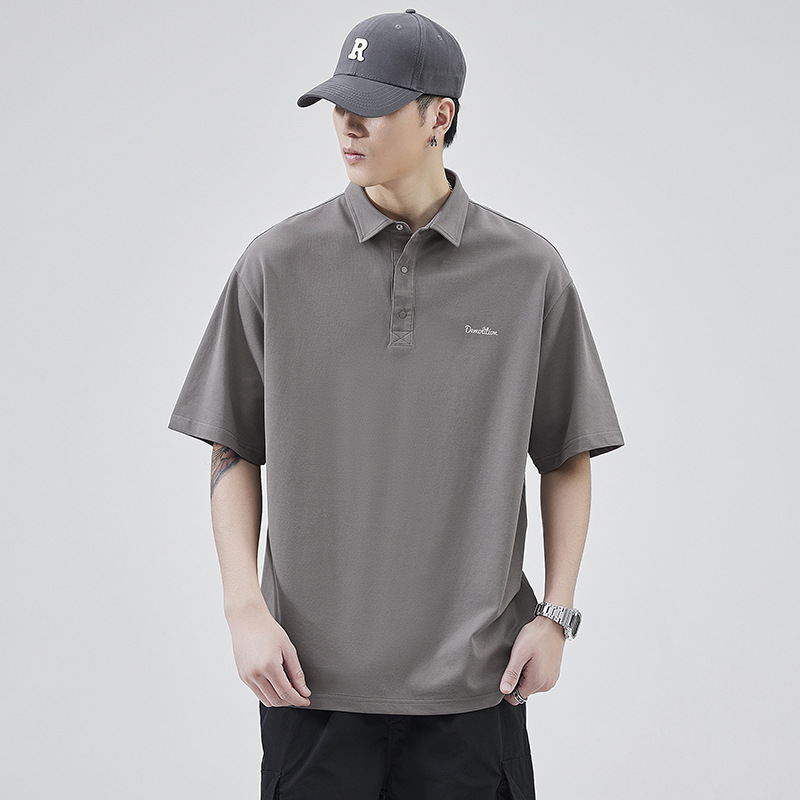 Short sleeved POLO shirt, men's summer new product, men's minimalist Japanese loose fitting casual polo shirt_voghion.com