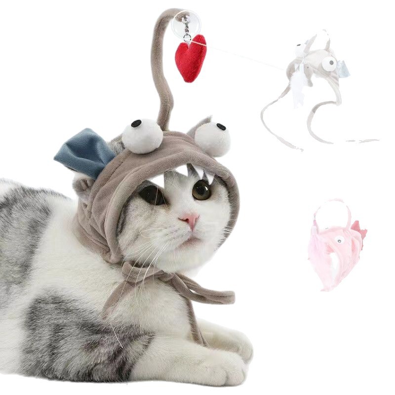 逗猫帽子头戴式逗猫棒猫咪头套帽子宠物狗狗羽毛自嗨玩具黄色帽子|undefined