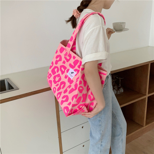 1541 Western Pink Leopard Print Large Capacity Tote Bag Animal Print Shoulder Bag Handbag Female Student  New Trend