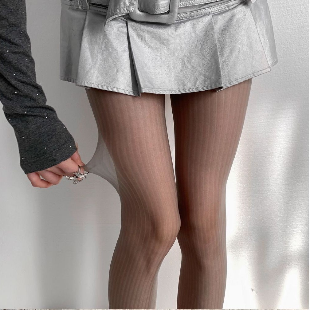 Spring and summer new thin black stockings women's high transparent dark pattern pantyhose purple sexy skin vertical stripes bottoming pantyhose