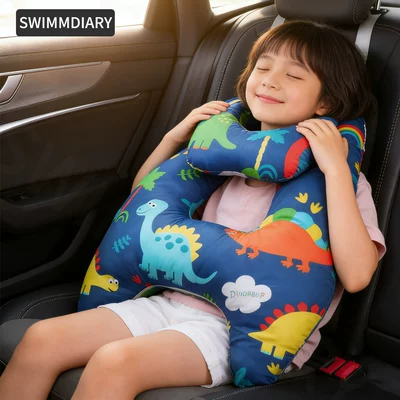 Children's car seat belt Seat belt shoulder pad - blue-dinosaur-neck-pillow-with-removable-and-washable-liner-pure-cotton-fabricbreathable-style