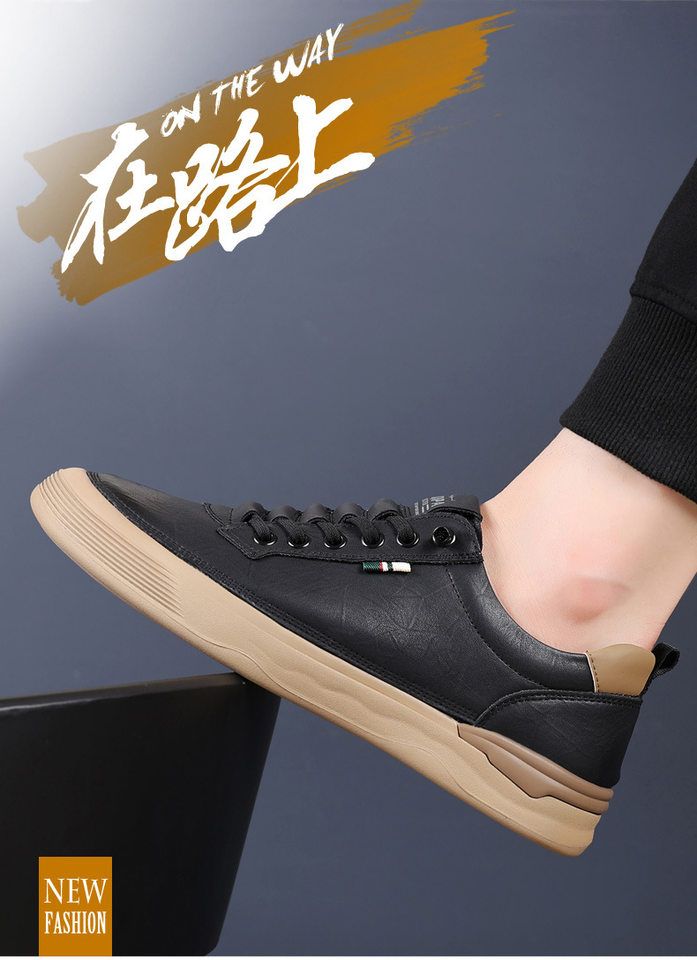 Giày lười nam da bò thoáng khí kiểu mới mùa xuân, đế bệt mũi tròn — PZ8091 kaki, PZ8091 màu đen chi tiết 3