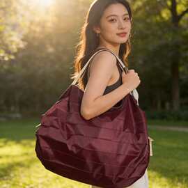 可折叠购物袋便携单肩手提袋大容量环保可LOG旅行收纳风琴包